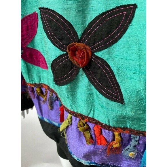 Allure Sz Medium Silk Rayon Color Block Embellished Jacket - Picture 5 of 16